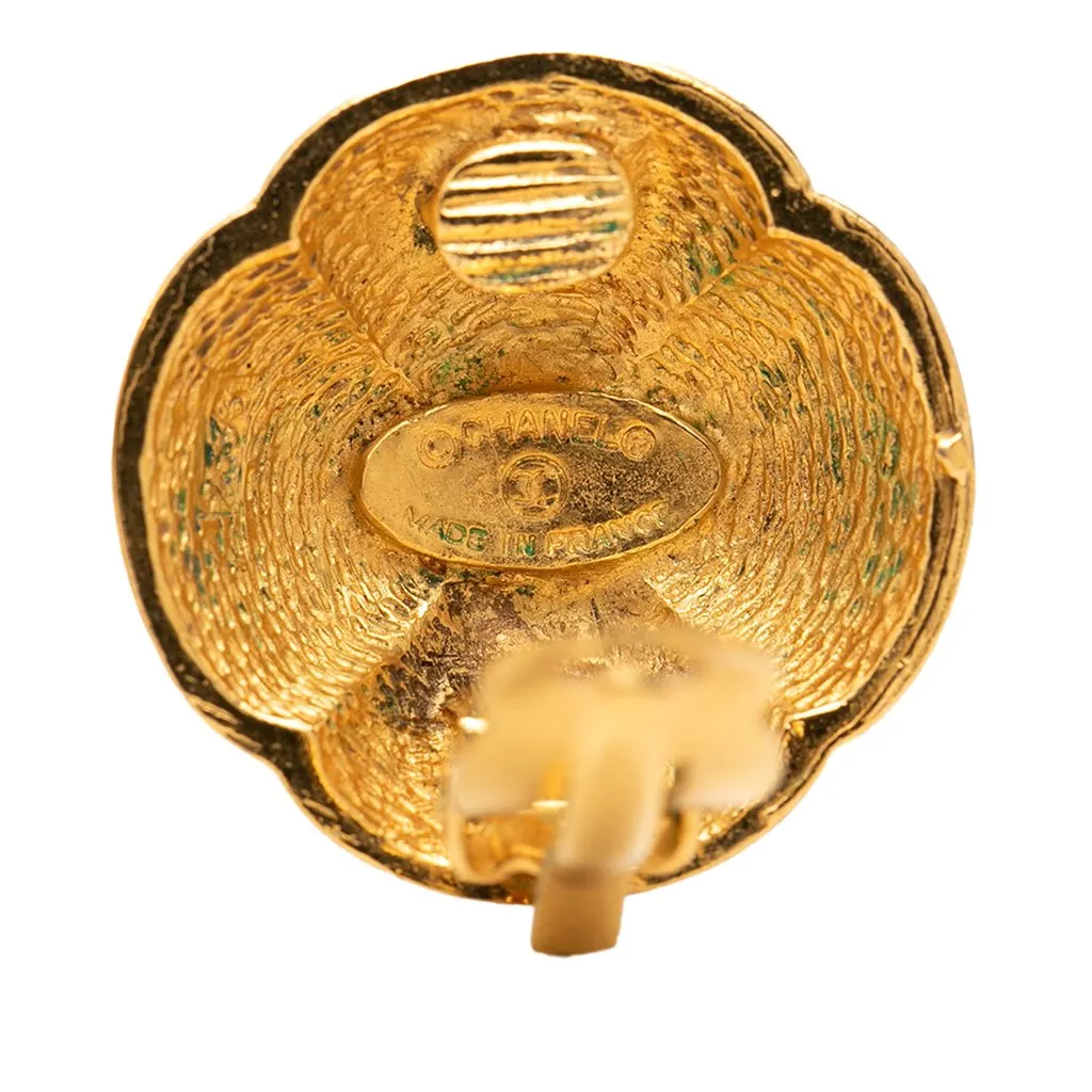 Chanel CC Gold Plated Camelia Dome Clip On Earrings Gold Metal Very good - Inside View
