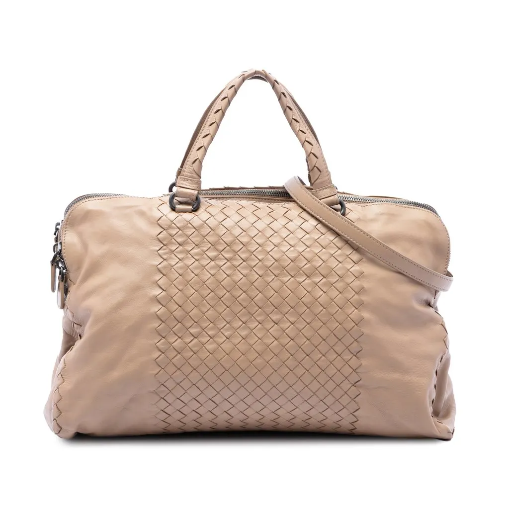 Bottega Veneta Large Nappa Intrecciato Leggero Satchel Beige Leather Very good - Front View