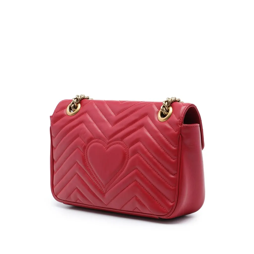 Gucci Medium GG Marmont Matelasse Calfskin Shoulder Bag Red Leather Good - Back View