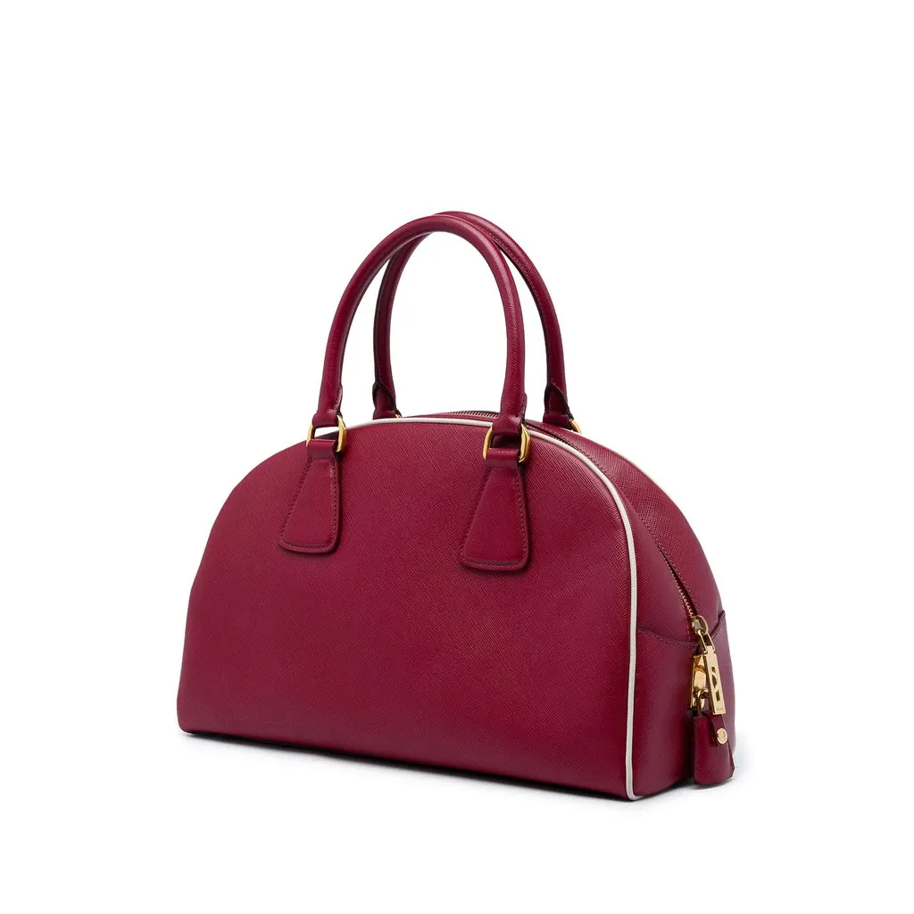 Prada Saffiano Lux Bowling Handbag Red Leather Good - Back View