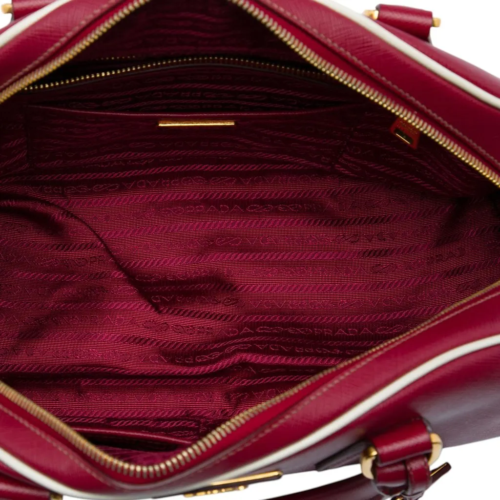 Prada Saffiano Lux Bowling Handbag Red Leather Good - Model View