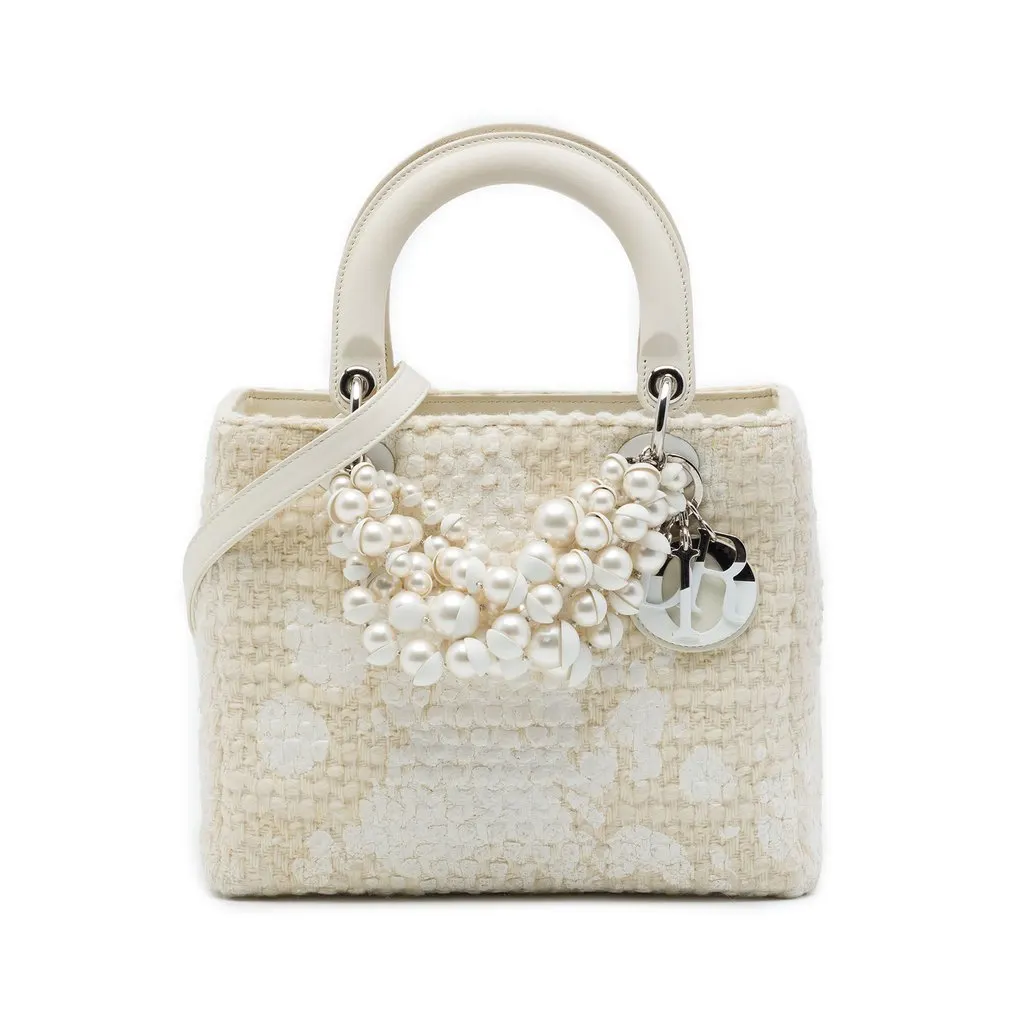 Dior Medium Tweed Pearl Lady Dior Brown Very good - Front View