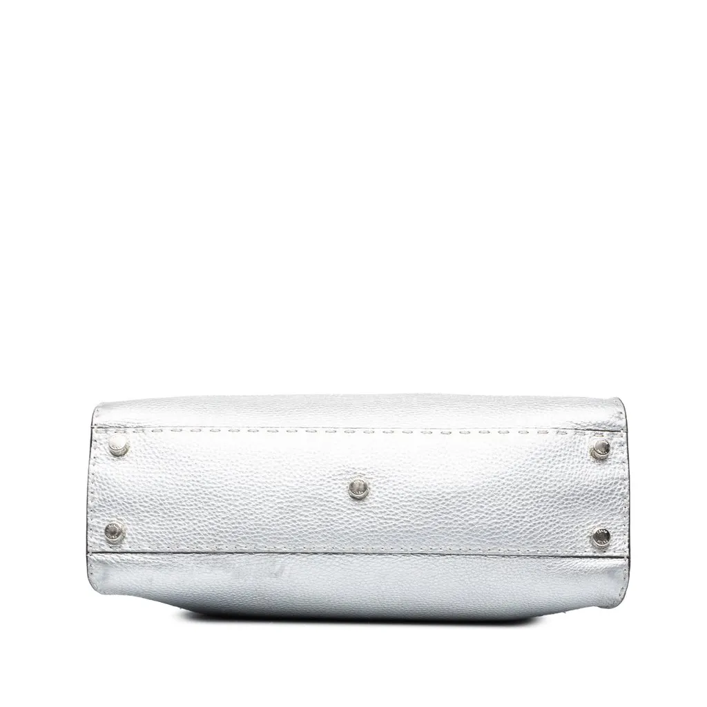 Fendi Medium Leather Selleria Peekaboo Iconic Satchel Silver Leather Good - Inside View