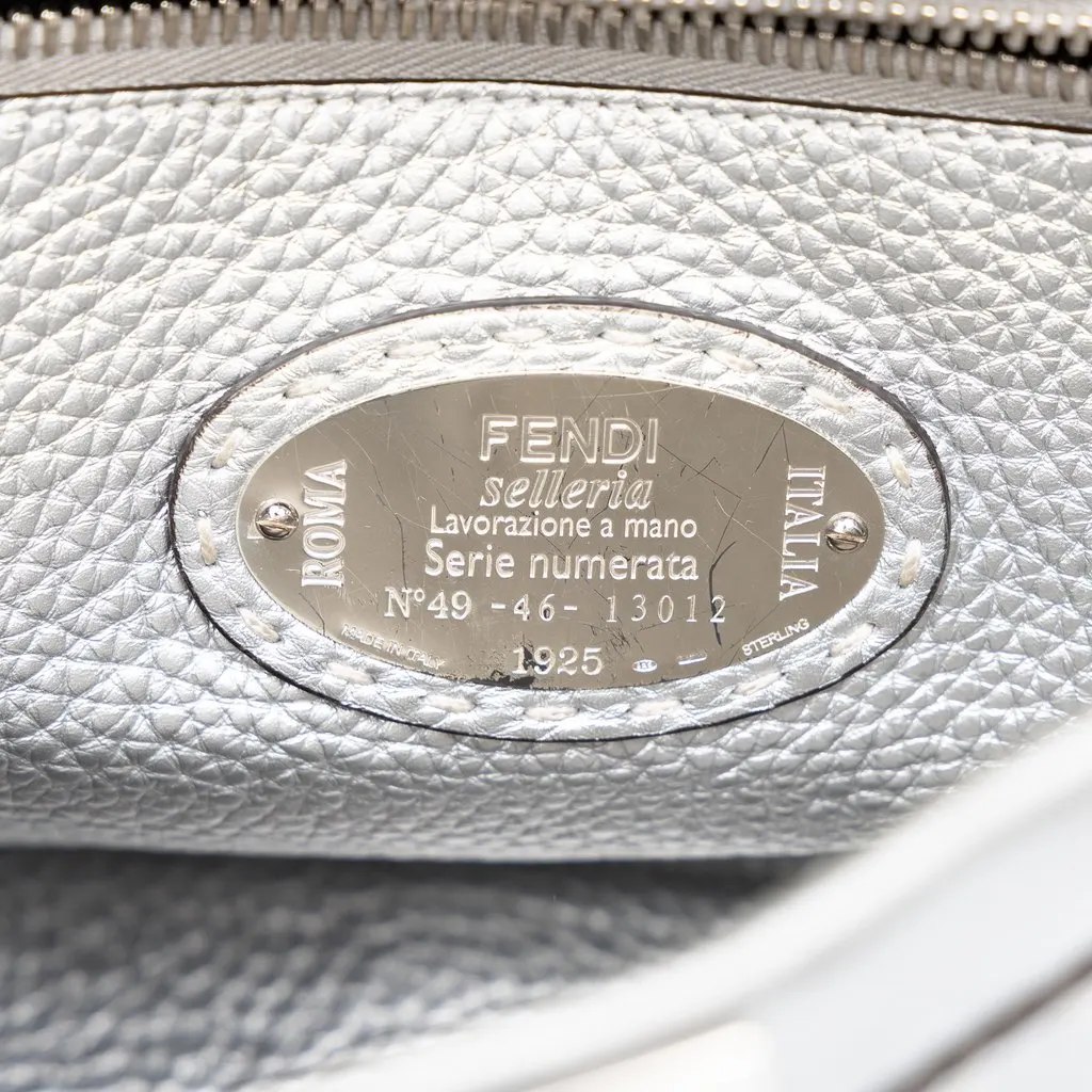 Fendi Medium Leather Selleria Peekaboo Iconic Satchel Silver Leather Good - Box View