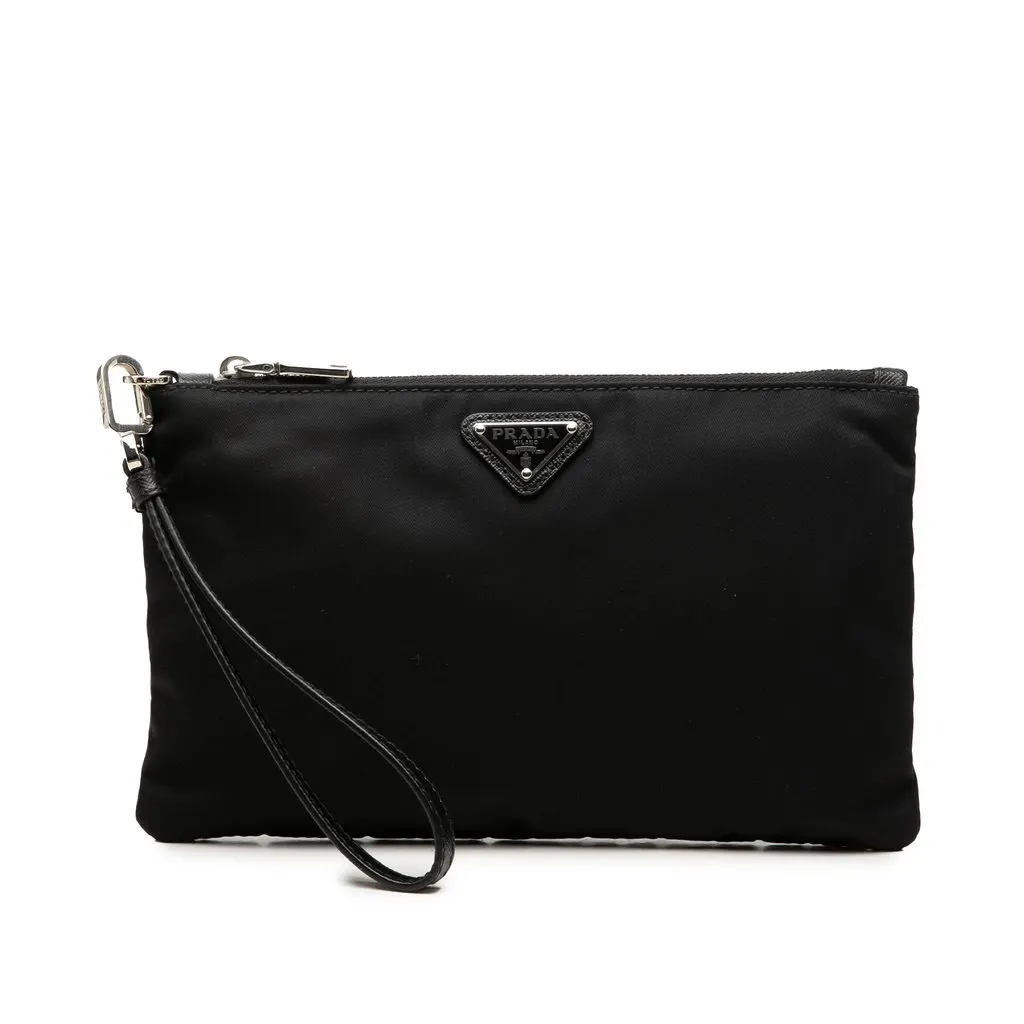 Prada Tessuto Wristlet Clutch Black Polyamide Very good - Front View