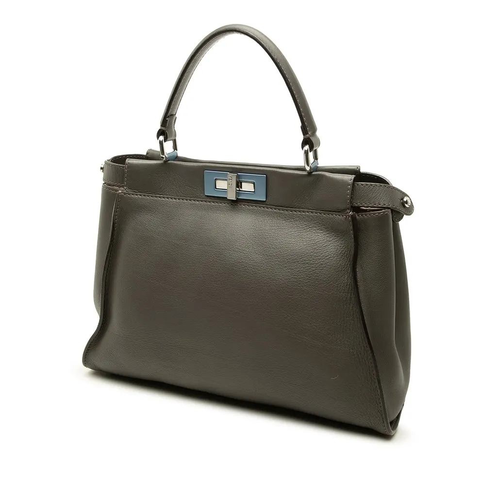 Fendi Medium Leather Peekaboo Iconic Satchel Grey Leather Good - Back View