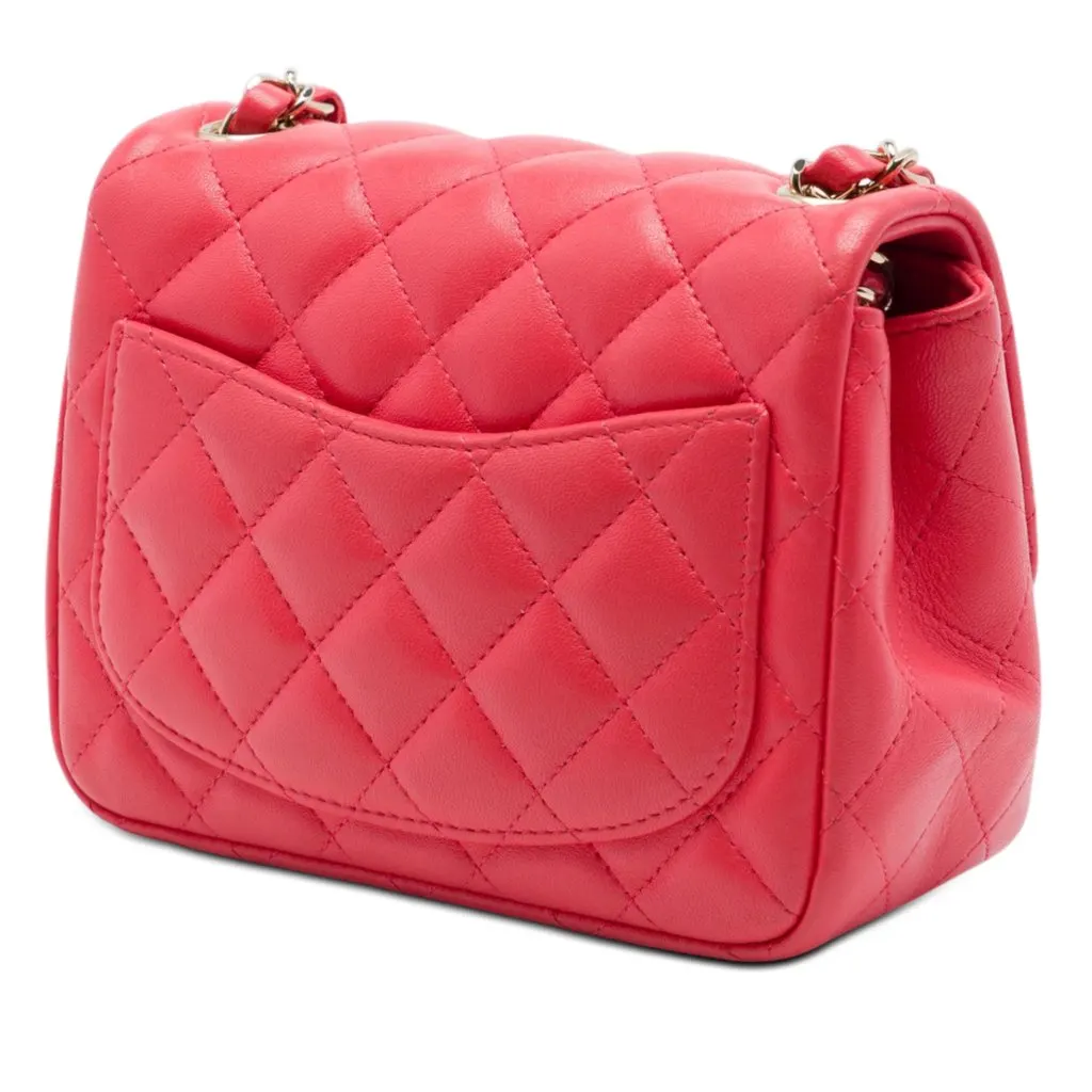 Chanel Mini Square Classic Lambskin Single Flap Red Leather Very good - Back View