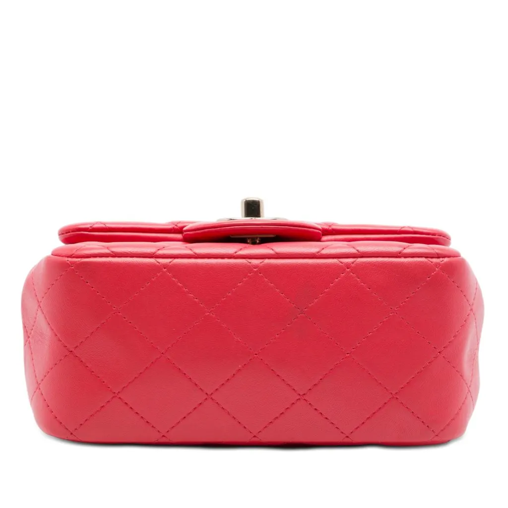 Chanel Mini Square Classic Lambskin Single Flap Red Leather Very good - Inside View