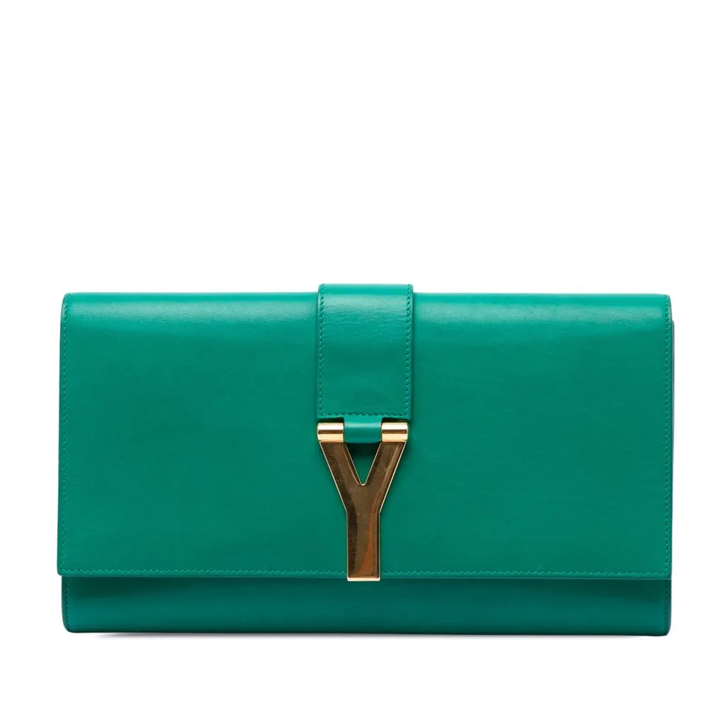 Saint Laurent Leather Chyc Ligne Clutch Green Leather Very good - Front View