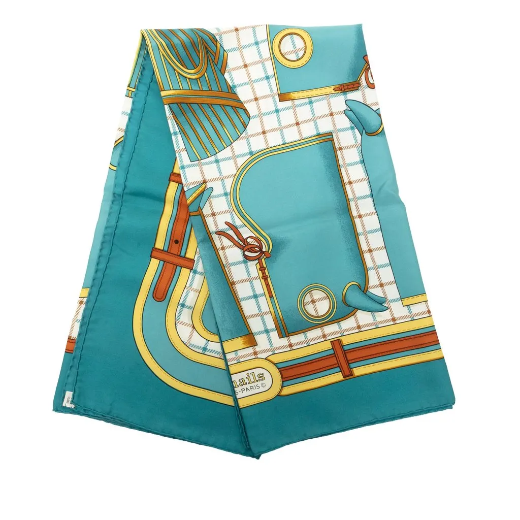 Hermès Camails Silk Scarf 90 Blue Very good - Front View