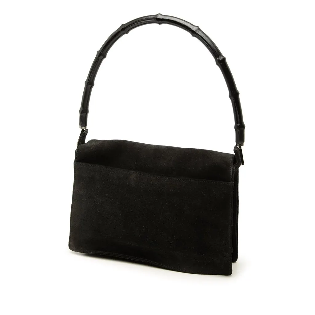 Gucci Suede Bamboo Handbag Black Leather Very good - Back View
