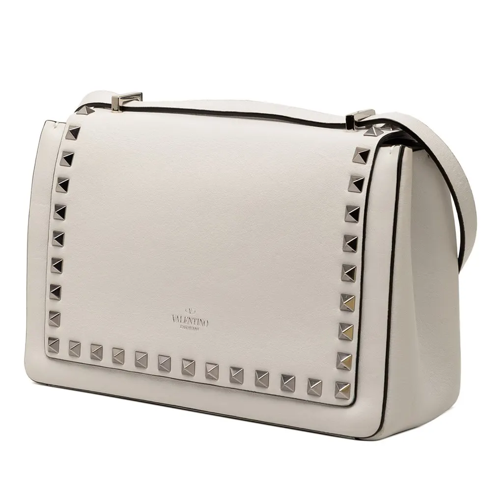 Valentino Leather Rockstud Flip Lock Crossbody Silver Leather Very good - Back View