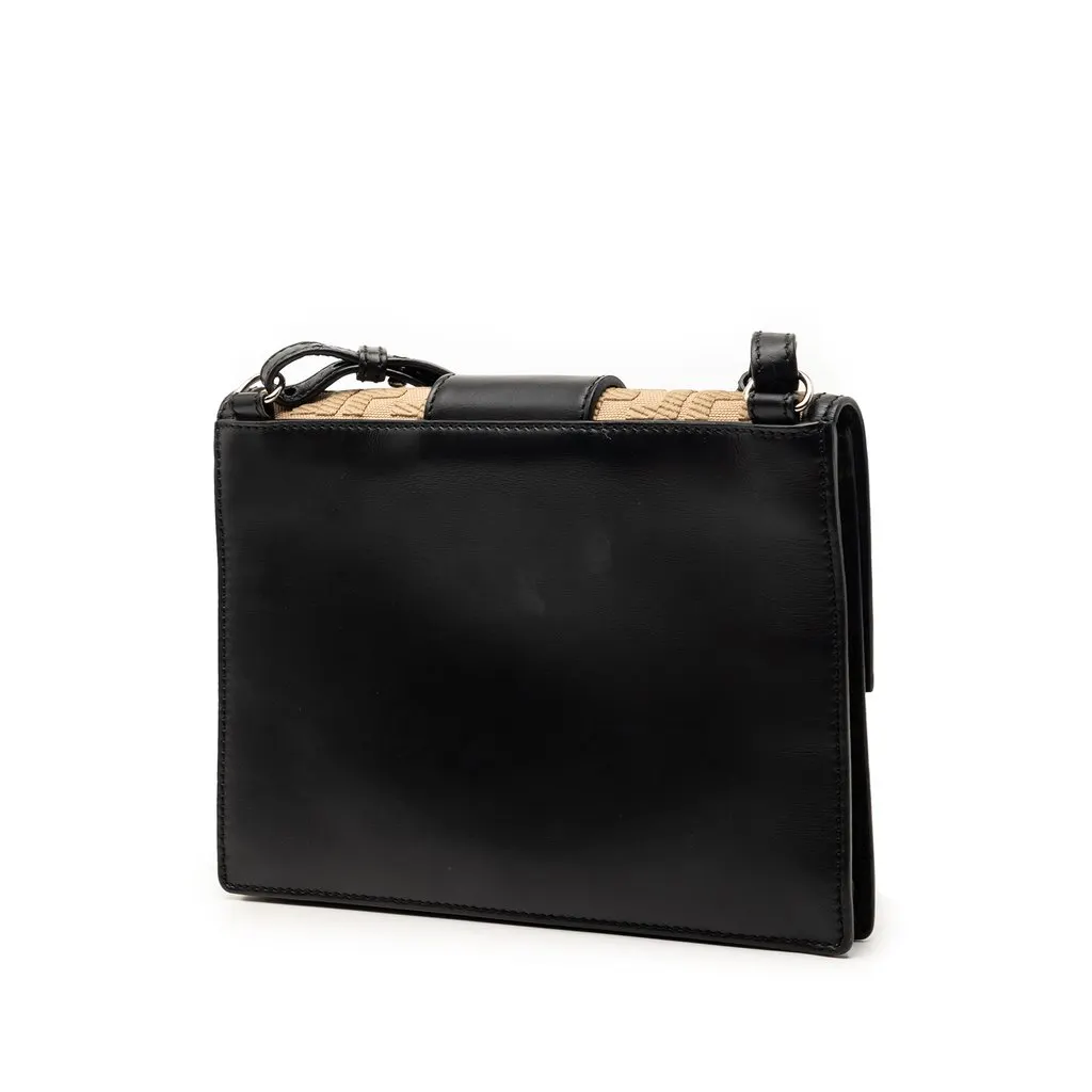 Fendi Calfskin and Canvas FF 1974 Flat Baguette Crossbody Black Leather Very good - Back View