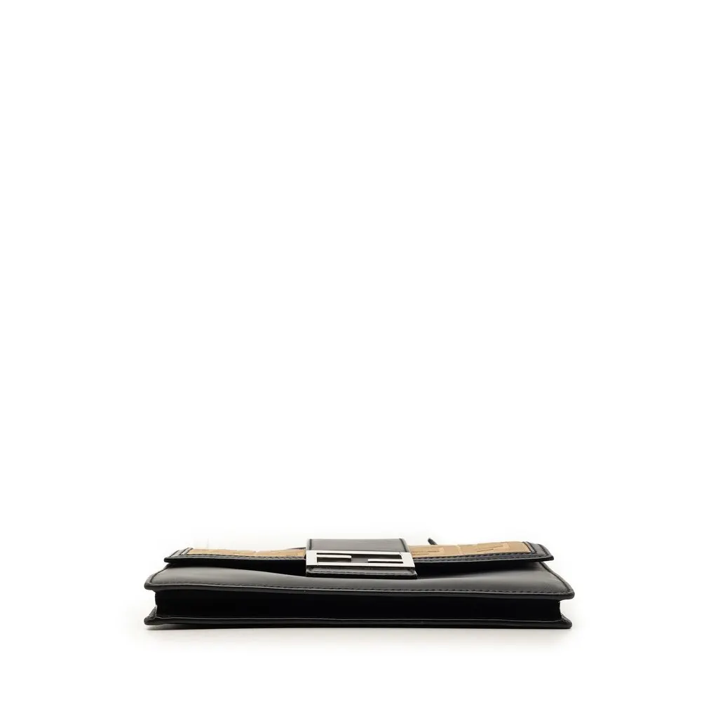 Fendi Calfskin and Canvas FF 1974 Flat Baguette Crossbody Black Leather Very good - Inside View