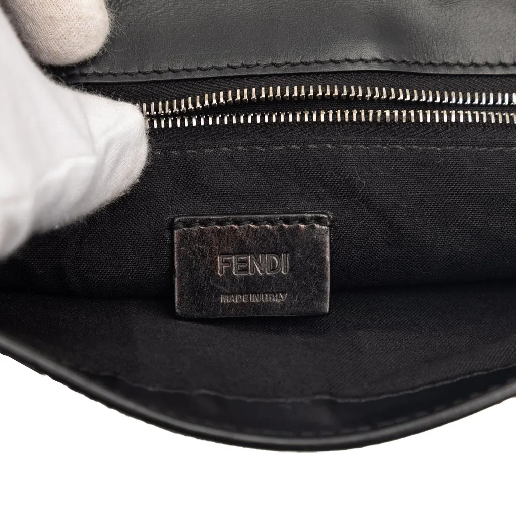 Fendi Calfskin and Canvas FF 1974 Flat Baguette Crossbody Black Leather Very good - Box View