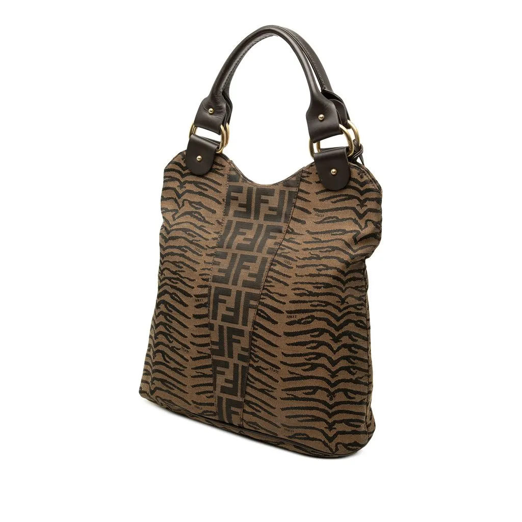 Fendi Zucca Zebra Print Canvas Diavolo Trapezio Tote Brown Canvas Good - Back View