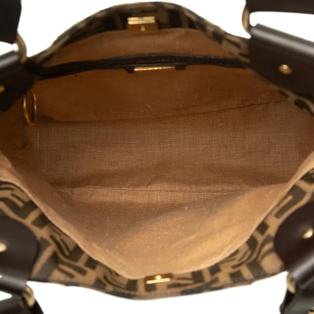 Fendi Zucca Zebra Print Canvas Diavolo Trapezio Tote Brown Canvas Good - Model View