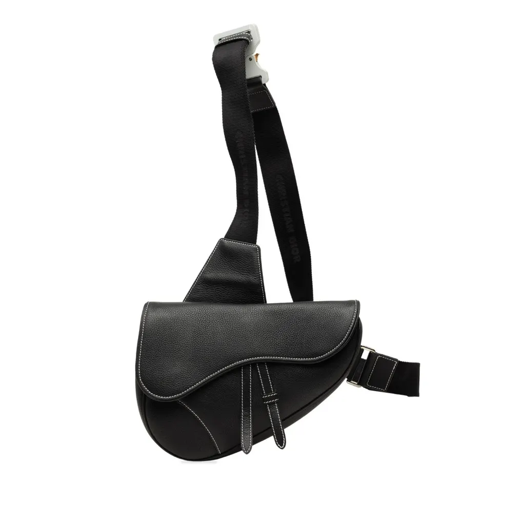 Dior Grained Calfskin Saddle Crossbody Black Leather Very good - Front View