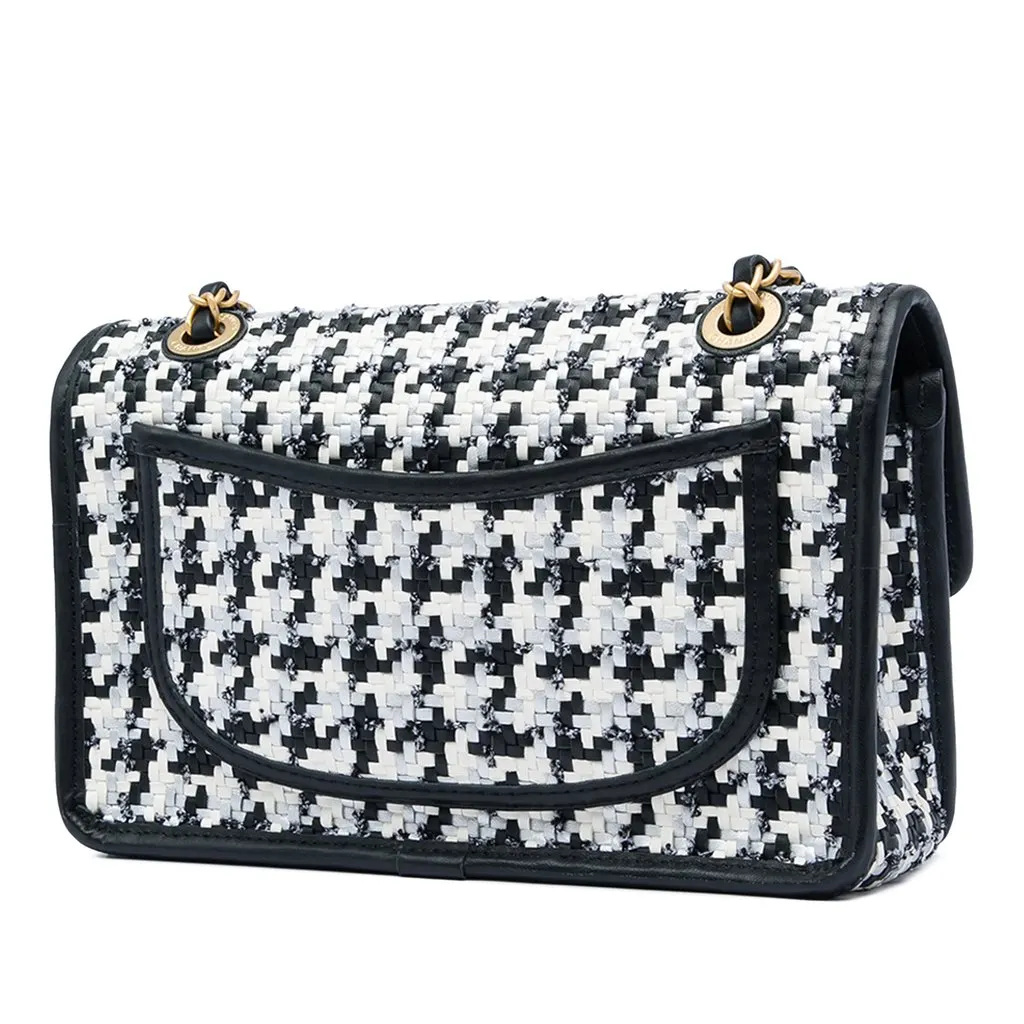 Chanel CC Woven Lambskin and Viscose Houndstooth Single Flap White Leather Very good - Back View