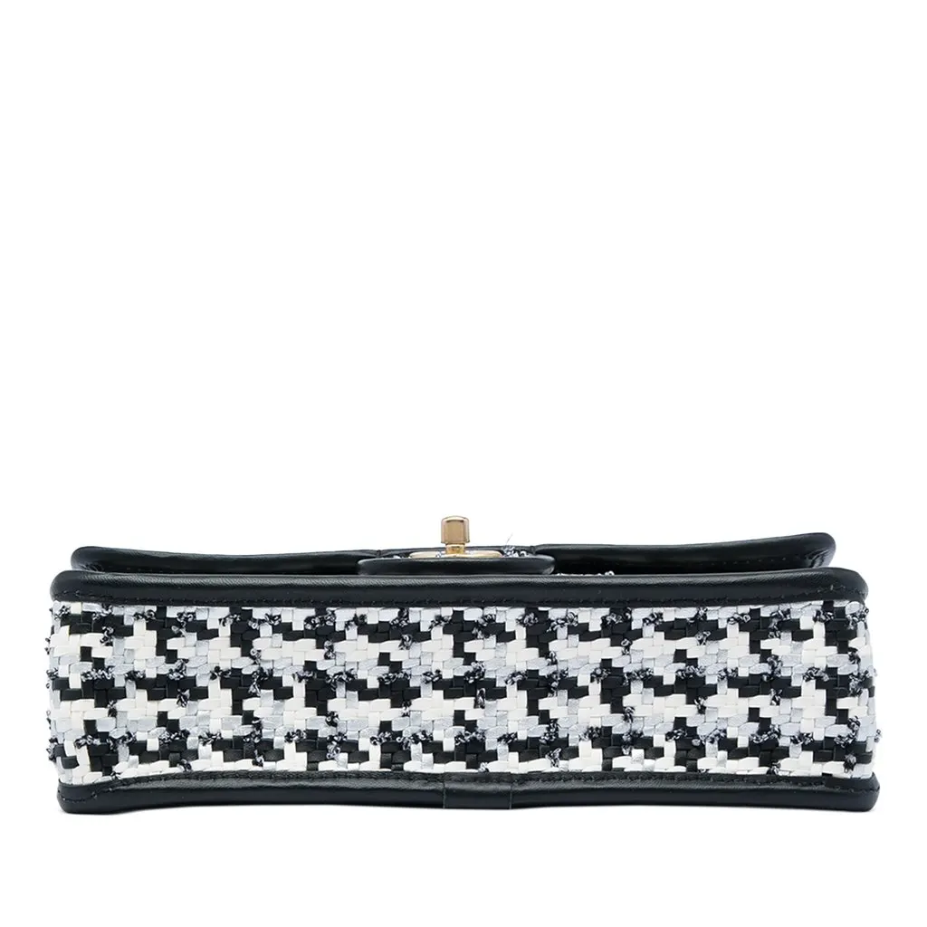 Chanel CC Woven Lambskin and Viscose Houndstooth Single Flap White Leather Very good - Inside View