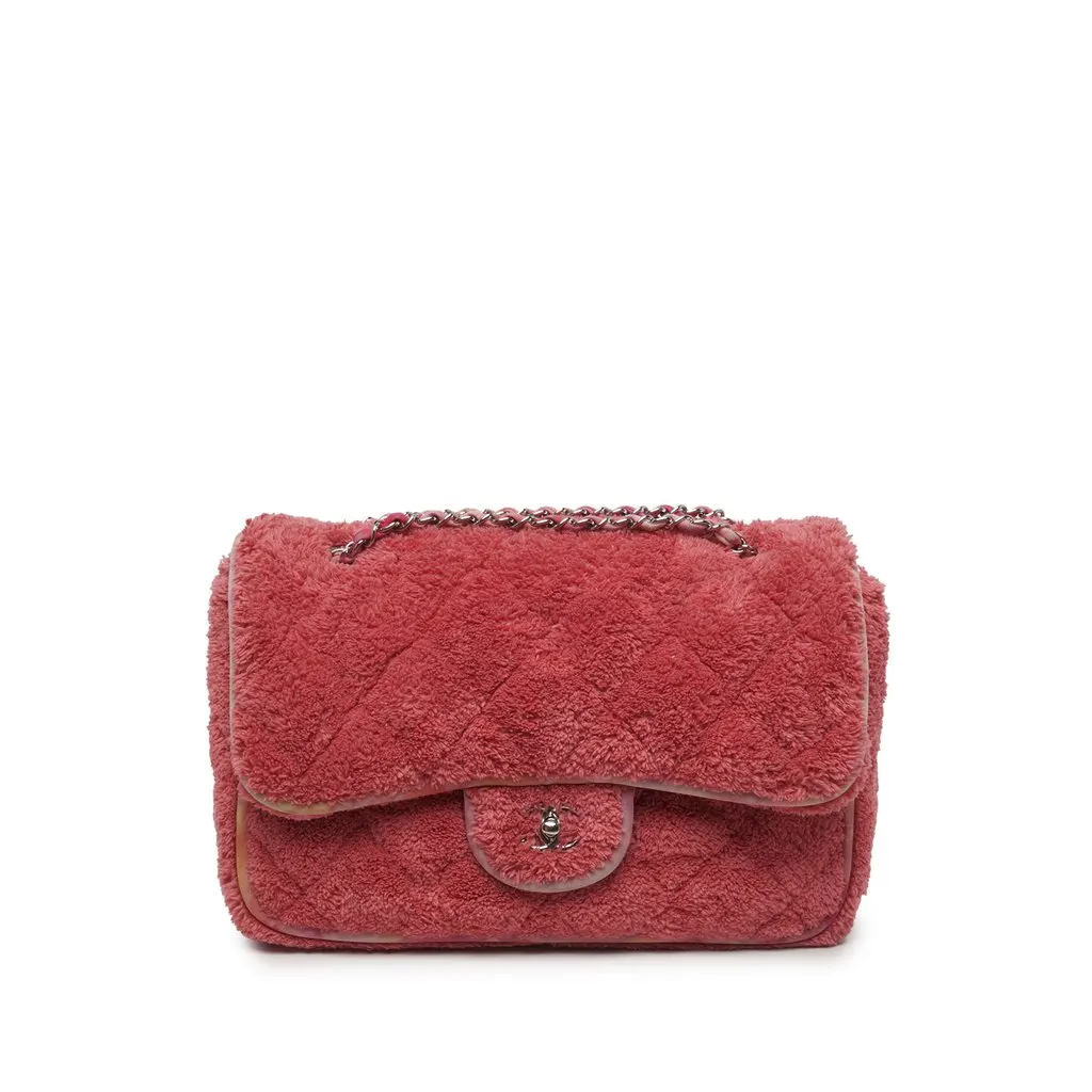 Chanel Jumbo Quilted Terry Cloth Ribbon Flap Pink Cotton Very good - Front View