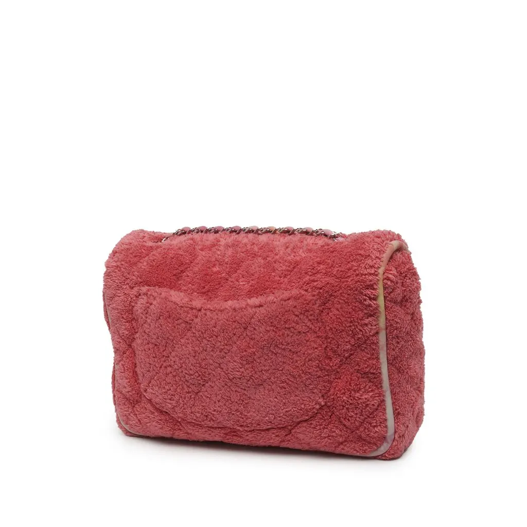 Chanel Jumbo Quilted Terry Cloth Ribbon Flap Pink Cotton Very good - Back View