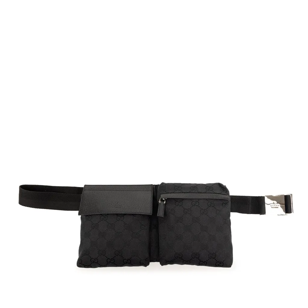 Gucci GG Canvas Double Pocket Belt Bag Black Very good - Front View