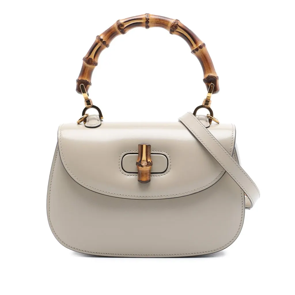 Gucci Small Calfskin Web Bamboo 1947 Top Handle Bag White Leather Very good - Front View