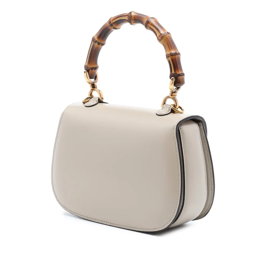 Gucci Small Calfskin Web Bamboo 1947 Top Handle Bag White Leather Very good - Back View
