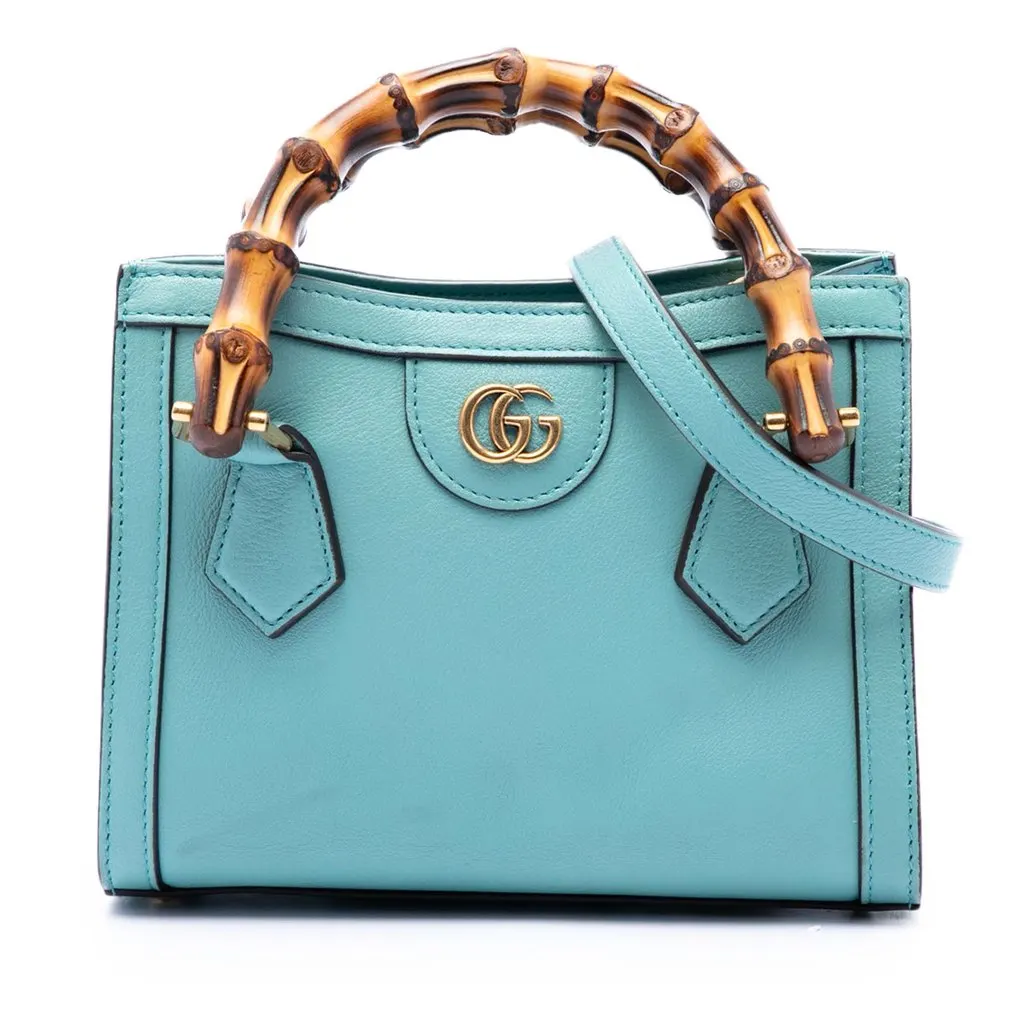 Gucci Mini Calfskin Bamboo Diana Satchel Blue Leather Very good - Front View