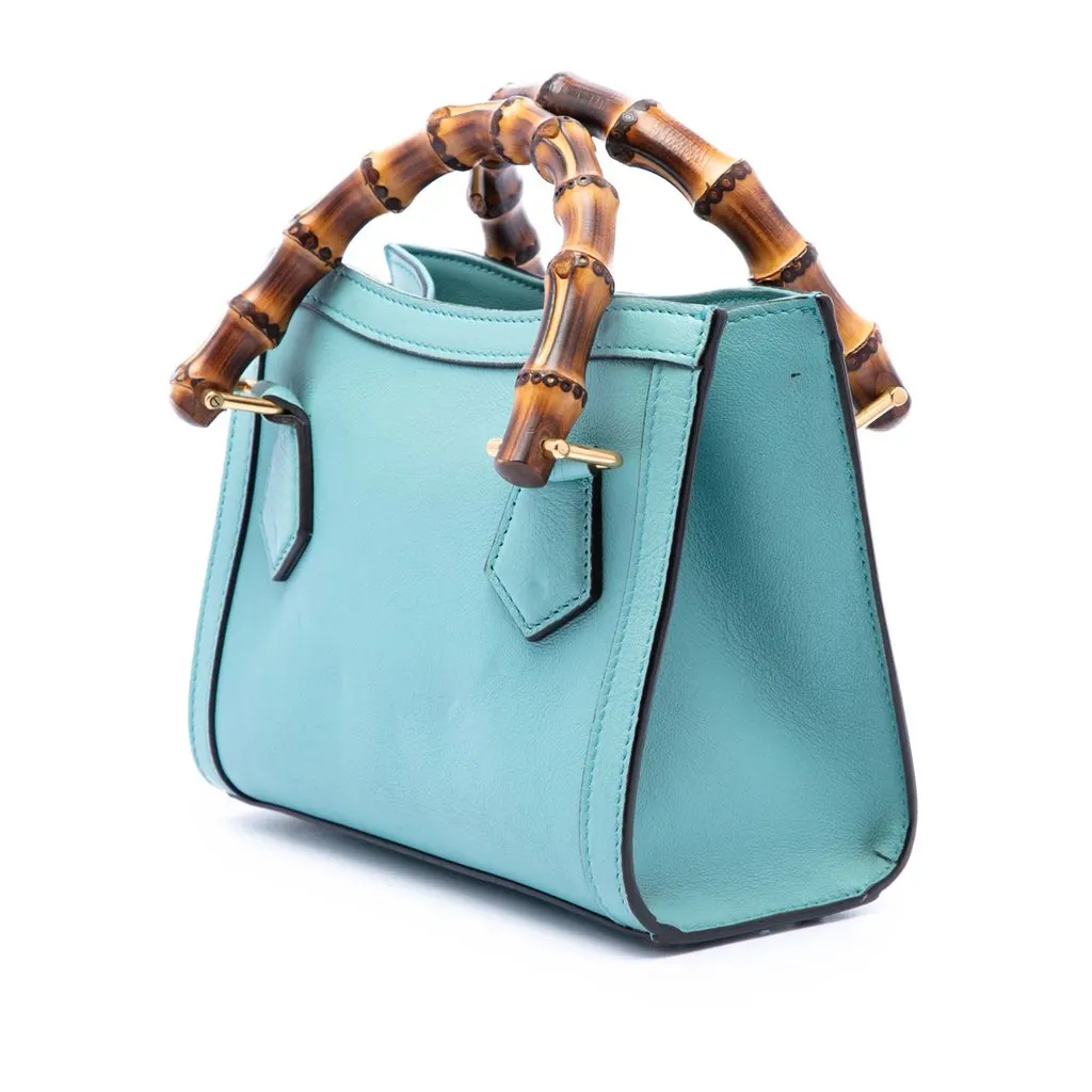 Gucci Mini Calfskin Bamboo Diana Satchel Blue Leather Very good - Back View