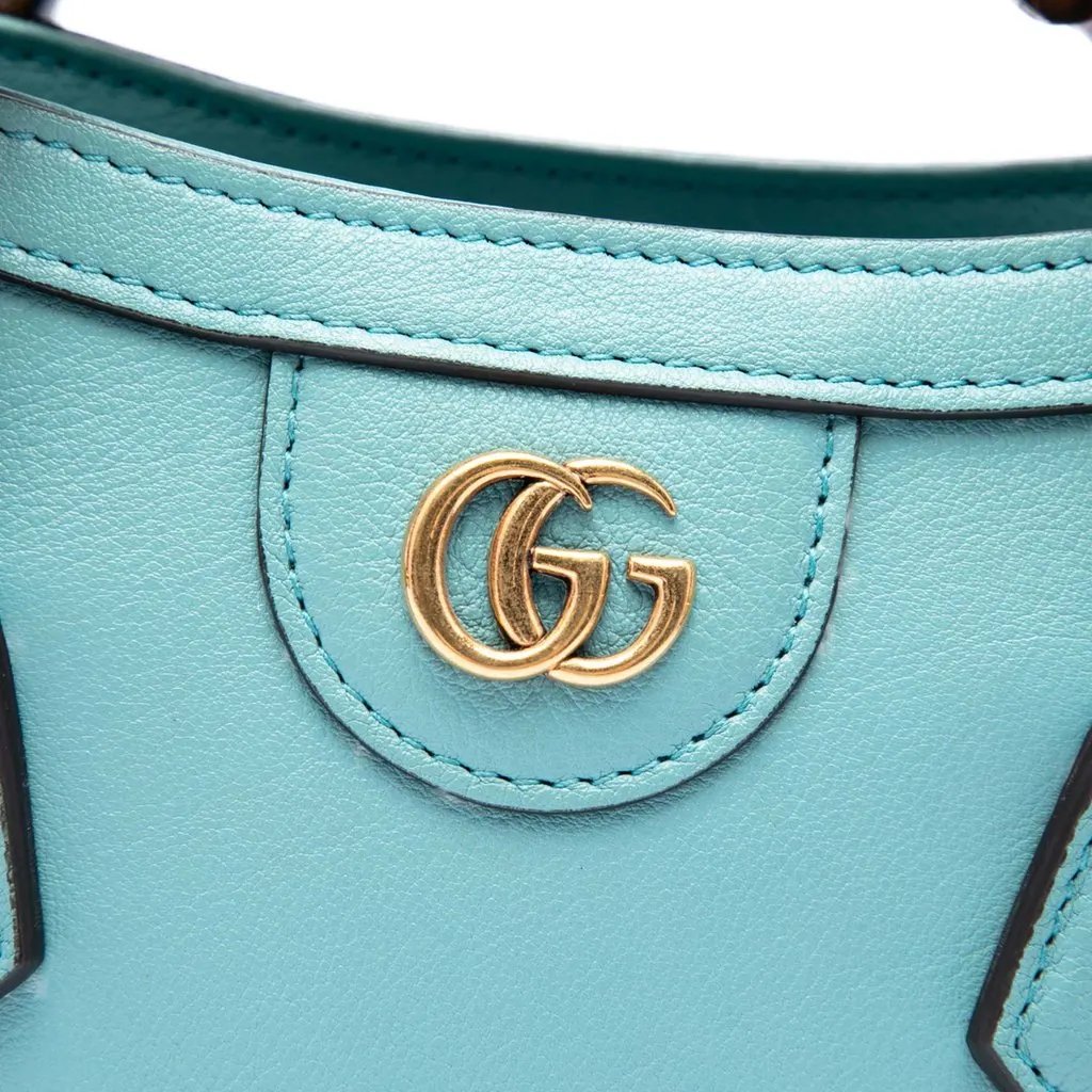 Gucci Mini Calfskin Bamboo Diana Satchel Blue Leather Very good - Box View