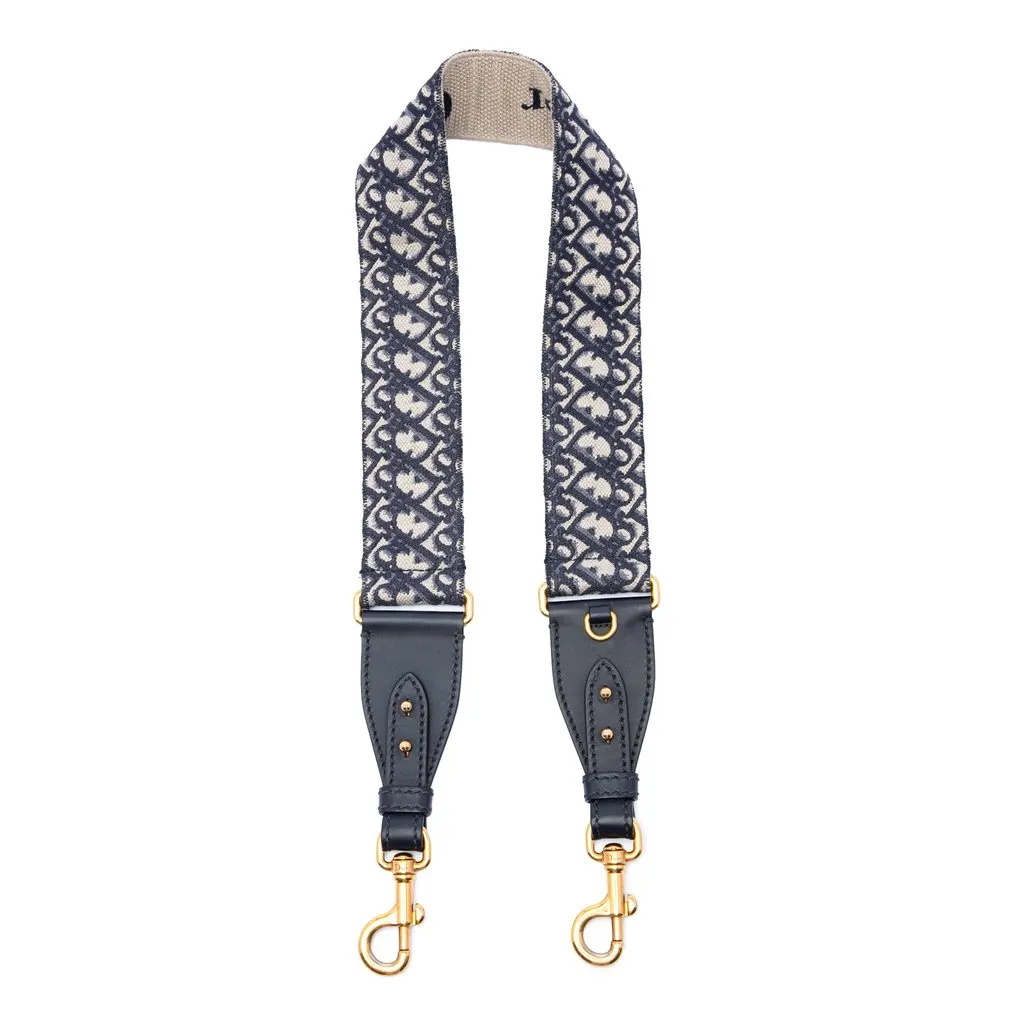 Dior Oblique Embroidered Canvas Bag Strap Blue Very good - Front View