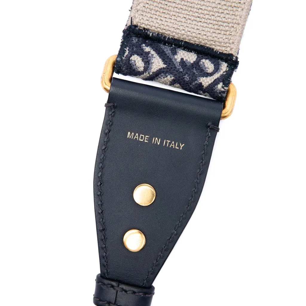 Dior Oblique Embroidered Canvas Bag Strap Blue Very good - Box View