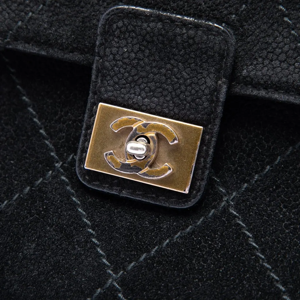 Chanel CC Quilted Suede Wild Stitch Flap Black Leather Very good - Box View