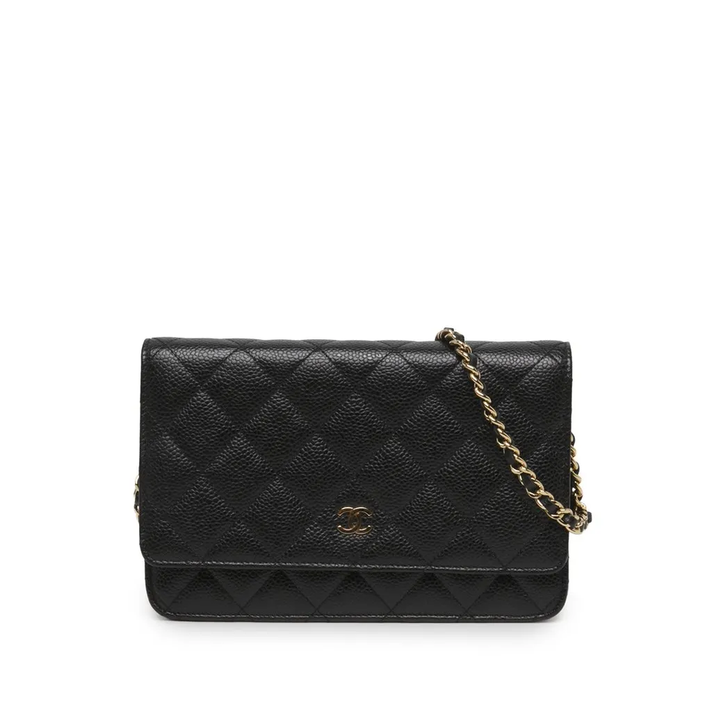 Chanel CC Quilted Caviar Wallet on Chain Black Leather Very good - Front View