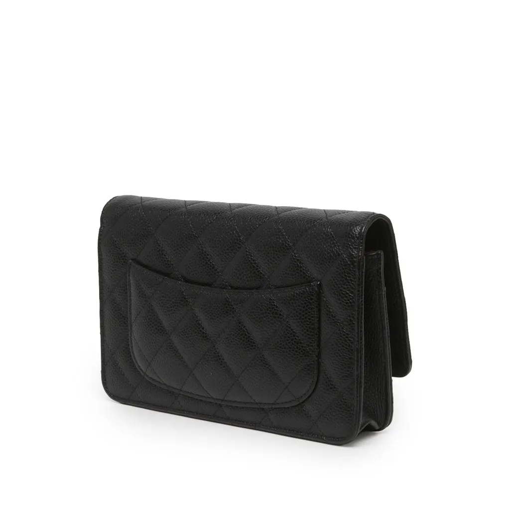 Chanel CC Quilted Caviar Wallet on Chain Black Leather Very good - Back View