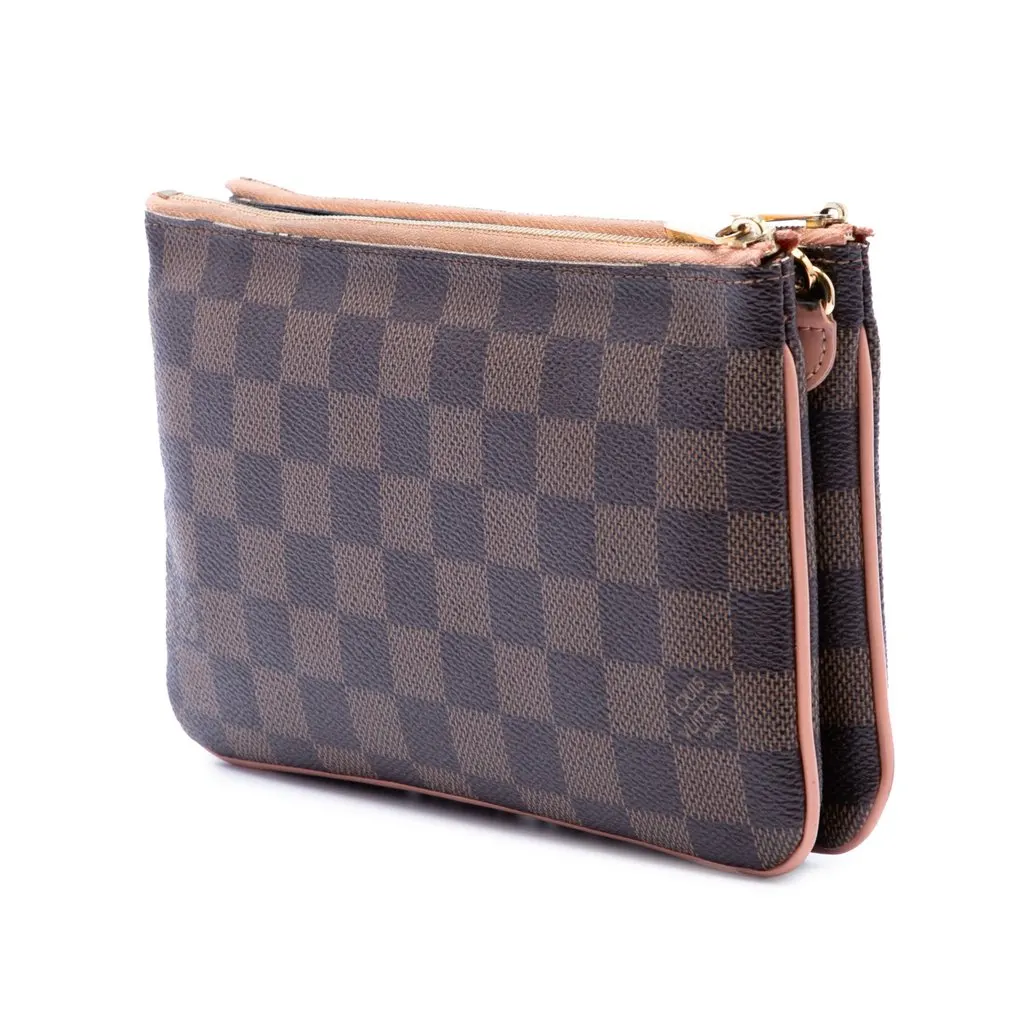 Louis Vuitton Damier Ebene Pochette Double Zip Brown Canvas Very good - Back View