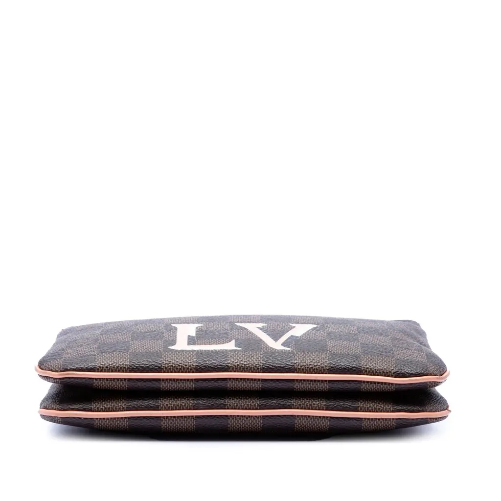 Louis Vuitton Damier Ebene Pochette Double Zip Brown Canvas Very good - Inside View