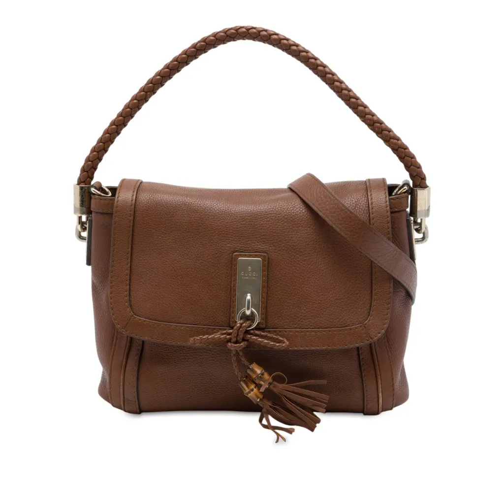 Gucci Calfskin Bella Flap Satchel Brown Leather Very good - Front View