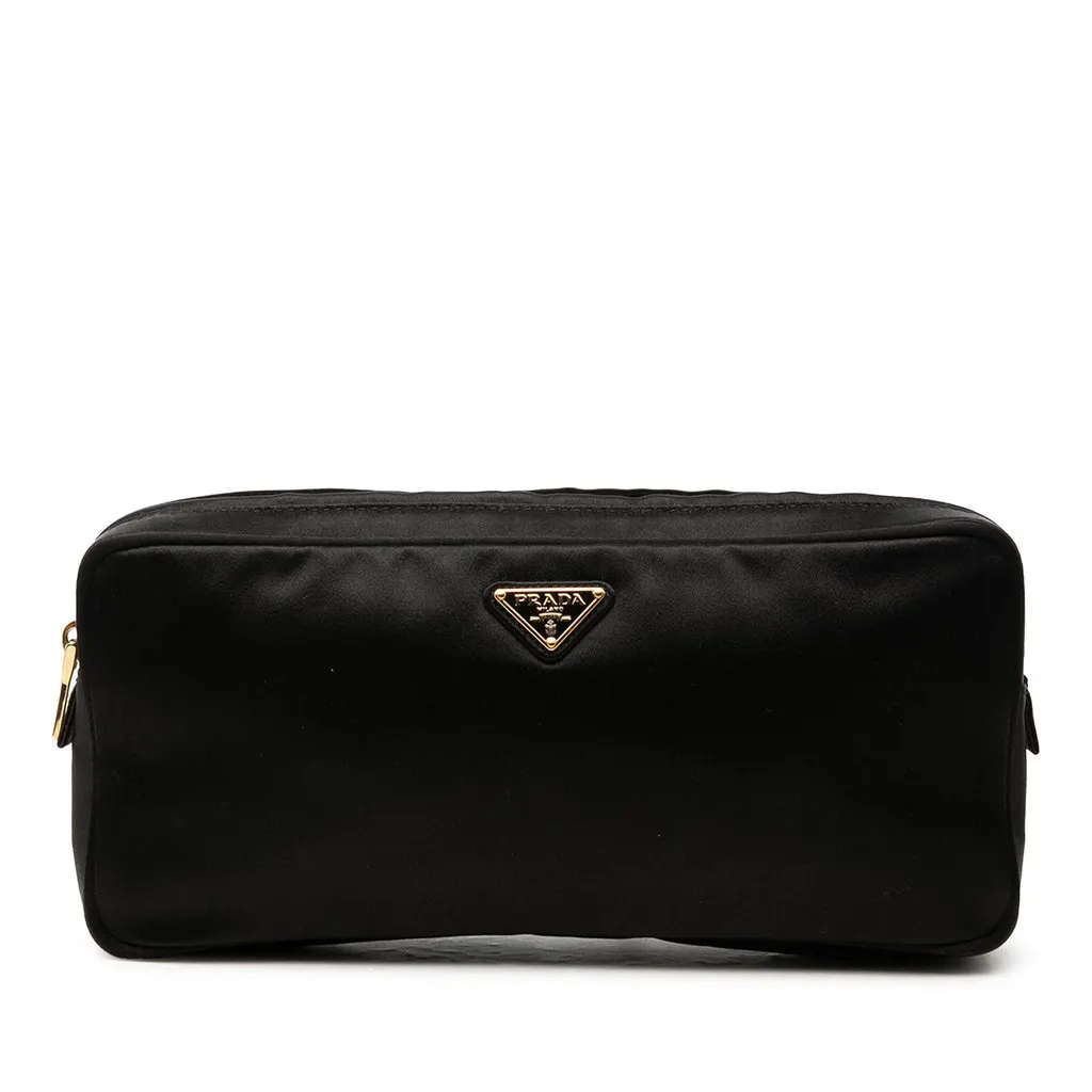 Prada Satin Multi Zip Pouch Black Very good - Front View