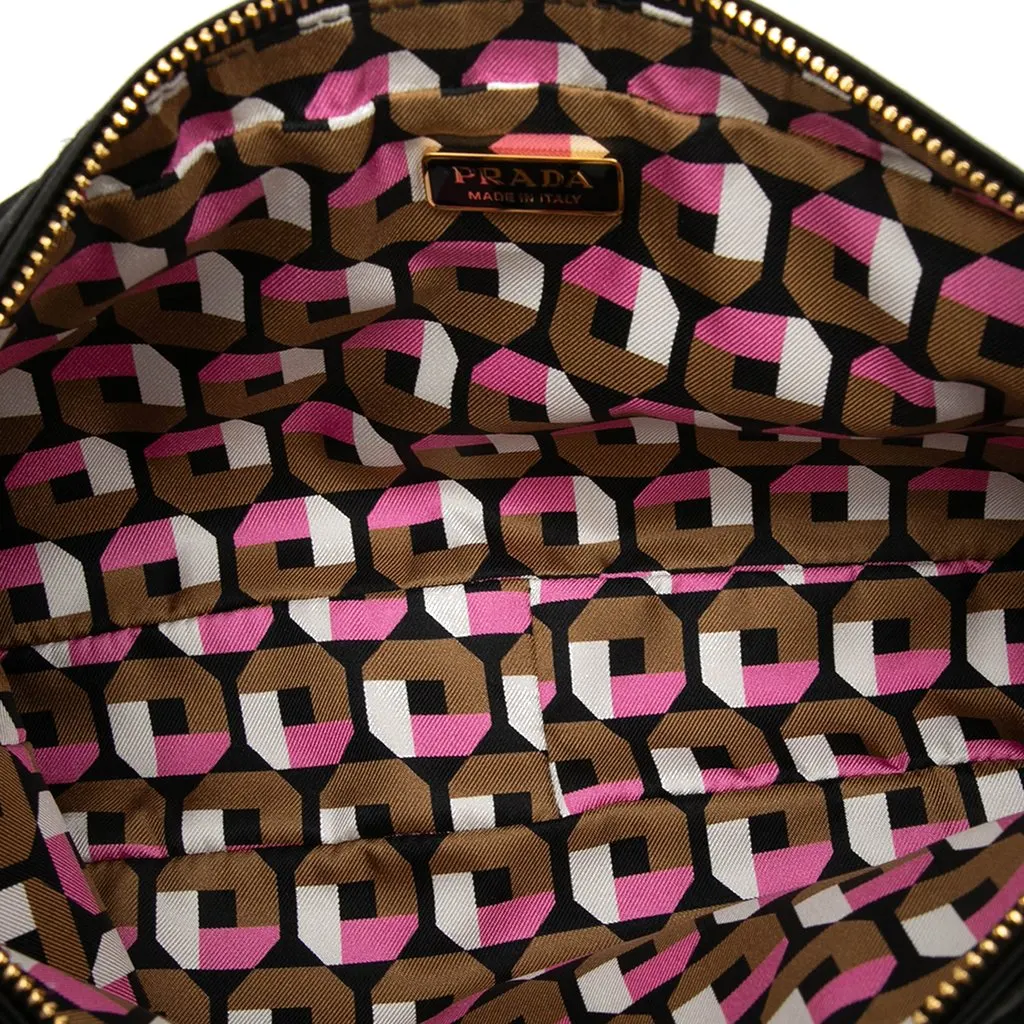 Prada Satin Multi Zip Pouch Black Very good - Model View