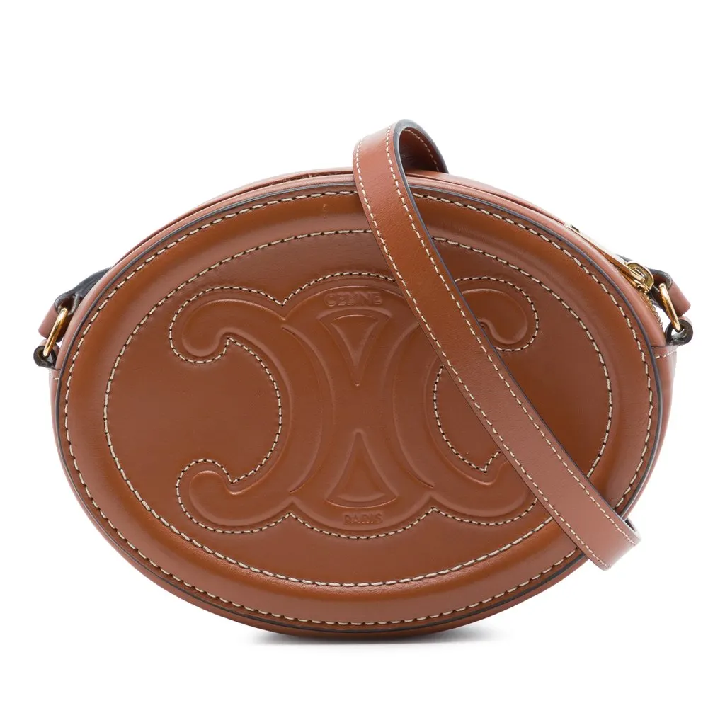 Celine Small Calfskin Cuir Triomphe Oval Crossbody Brown Leather Very good - Front View
