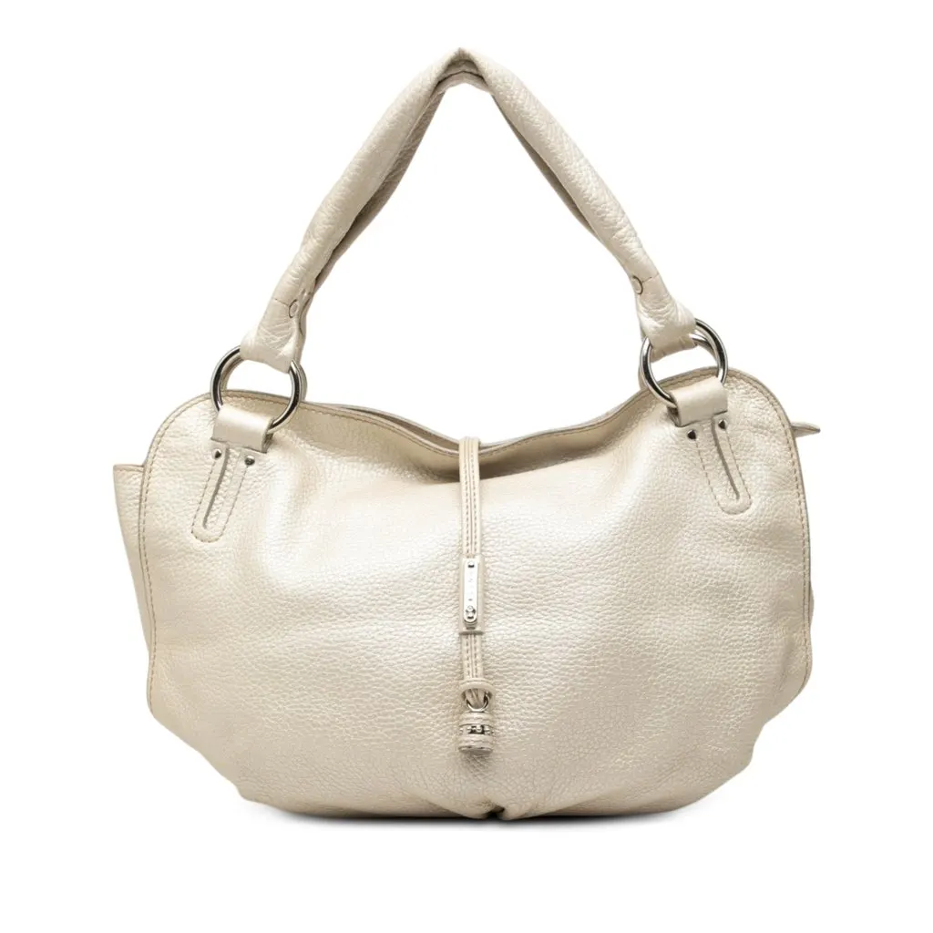 Celine Metallic Grained Calfskin Bittersweet Hobo White Leather Good - Front View