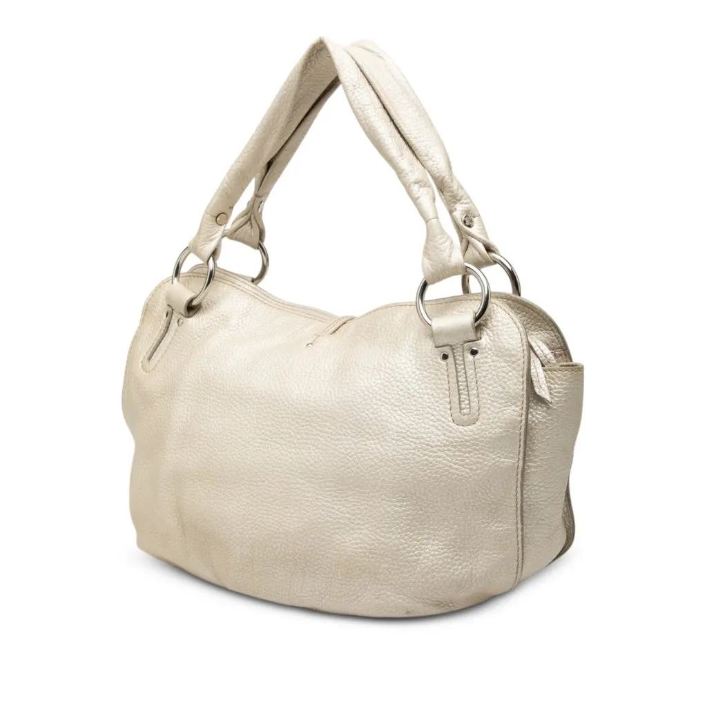 Celine Metallic Grained Calfskin Bittersweet Hobo White Leather Good - Back View