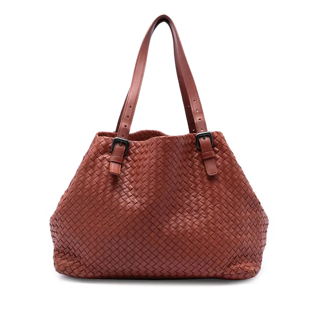 Bottega Veneta Large Nappa Intrecciato Cesta Tote Red Leather Very good - Front View