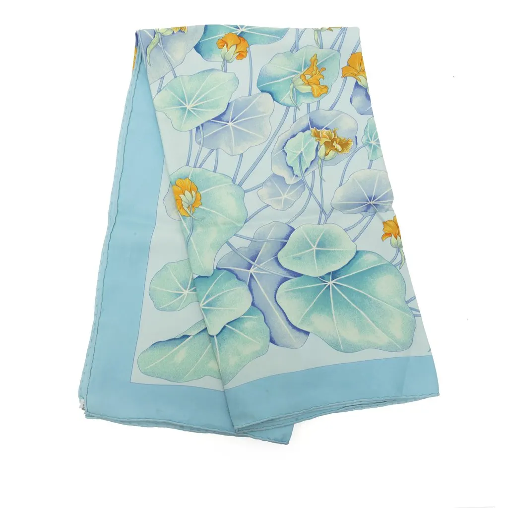 Hermès Les Capucines Silk Scarf 90 Blue Silk Very good - Front View