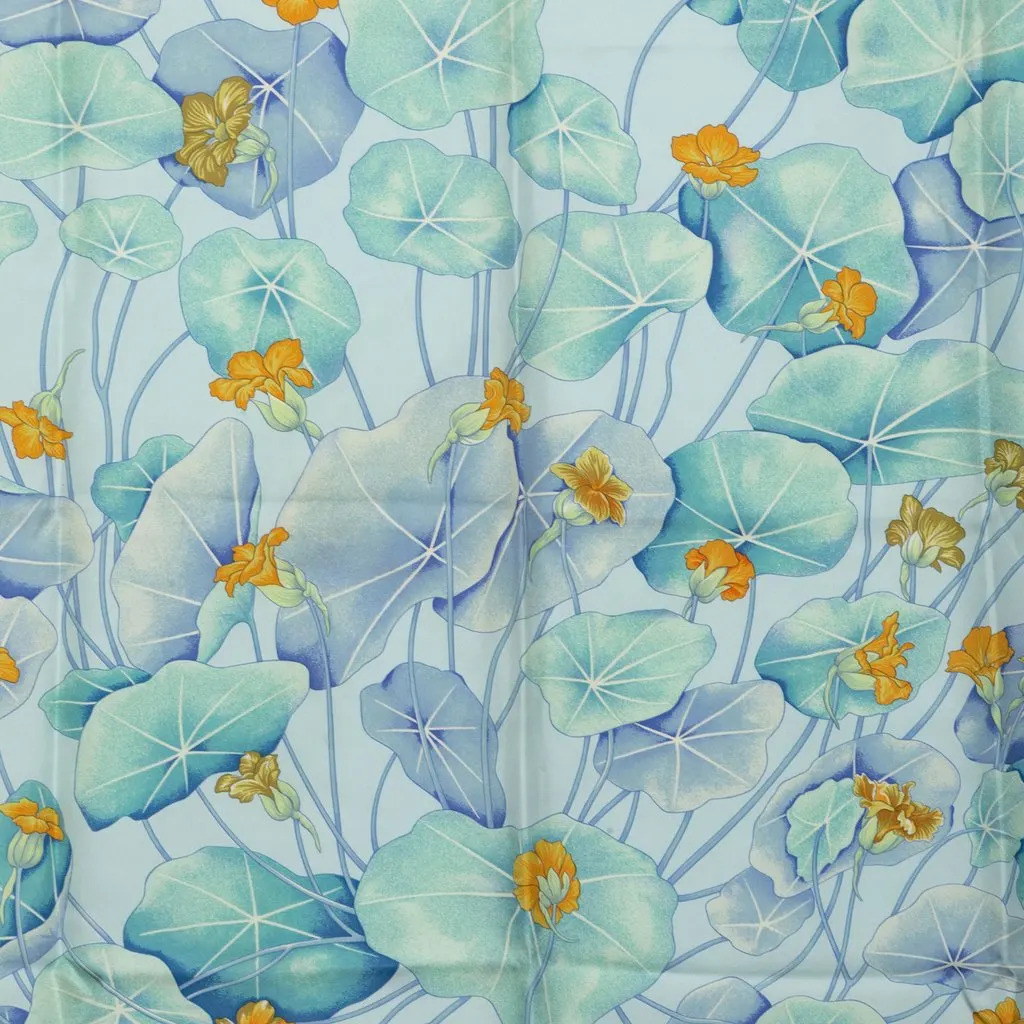 Hermès Les Capucines Silk Scarf 90 Blue Silk Very good - Back View
