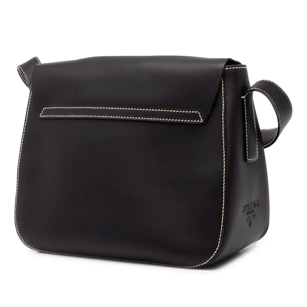 Prada Calfskin Buckle Messenger Bag Black Leather Very good - Back View