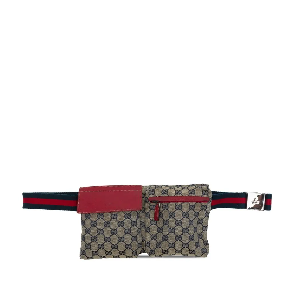 Gucci GG Canvas Web Double Pocket Belt Bag Beige Very good - Front View